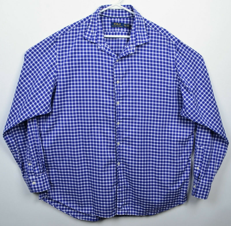 Polo Ralph Lauren Men's 2XL Blue White Check Spread Collar Button-Front Shirt