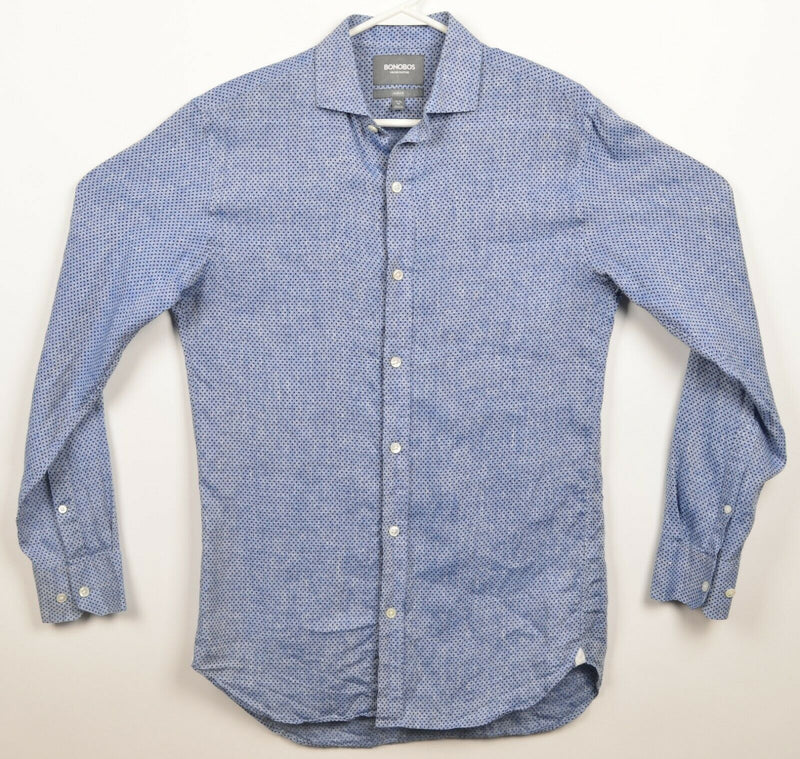 Bonobos Men's 15.5/34 Slim Fit 100% Linen Blue Polka Dot Button-Front Shirt