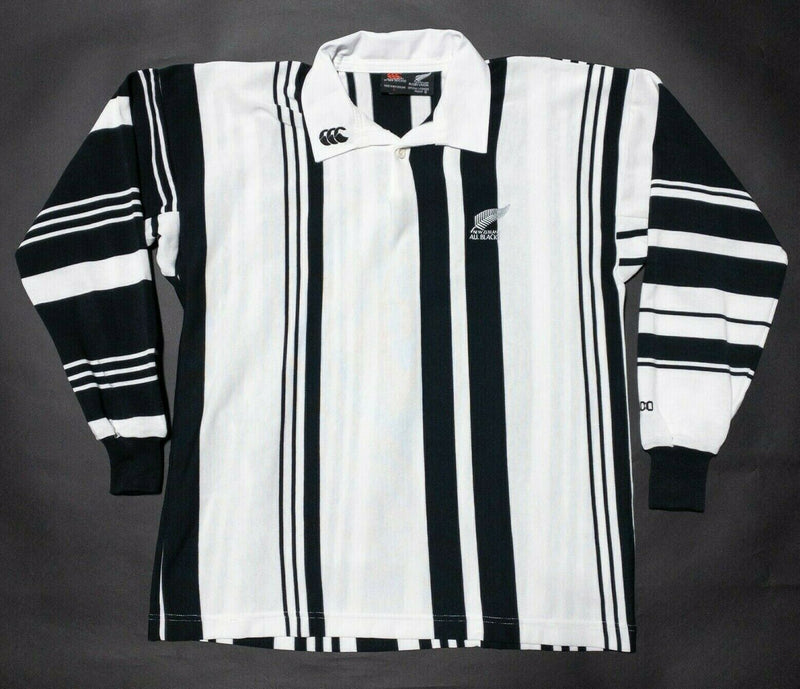 New Zealand All Blacks Canterbury Rugby Polo Black White Striped Men's Large