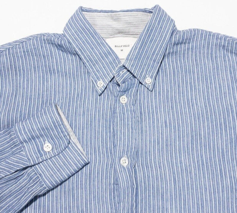 Billy Reid Shirt Men's Medium Slim Long Sleeve Italy Blue Striped Button-Down