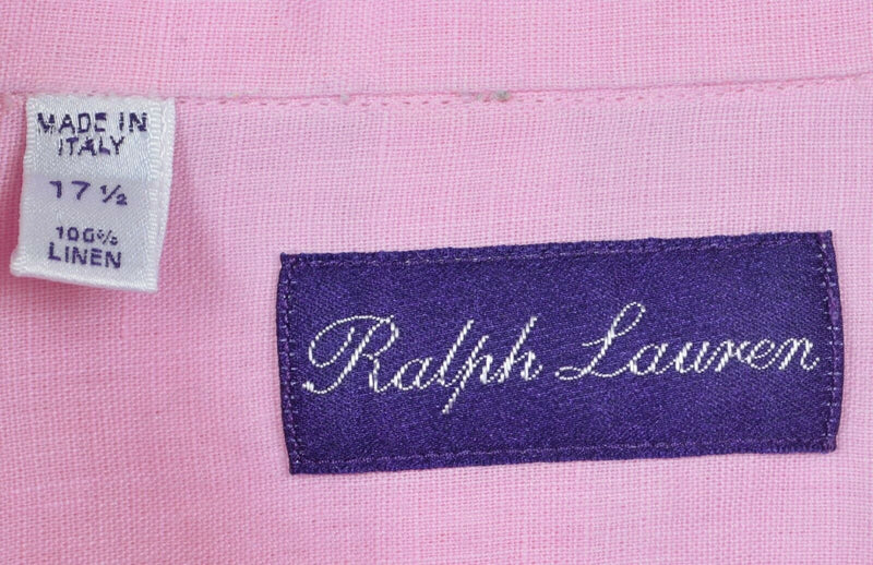 Ralph Lauren Purple Label Men's 17.5 100% Linen Made in Italy Pink Shirt STAINED