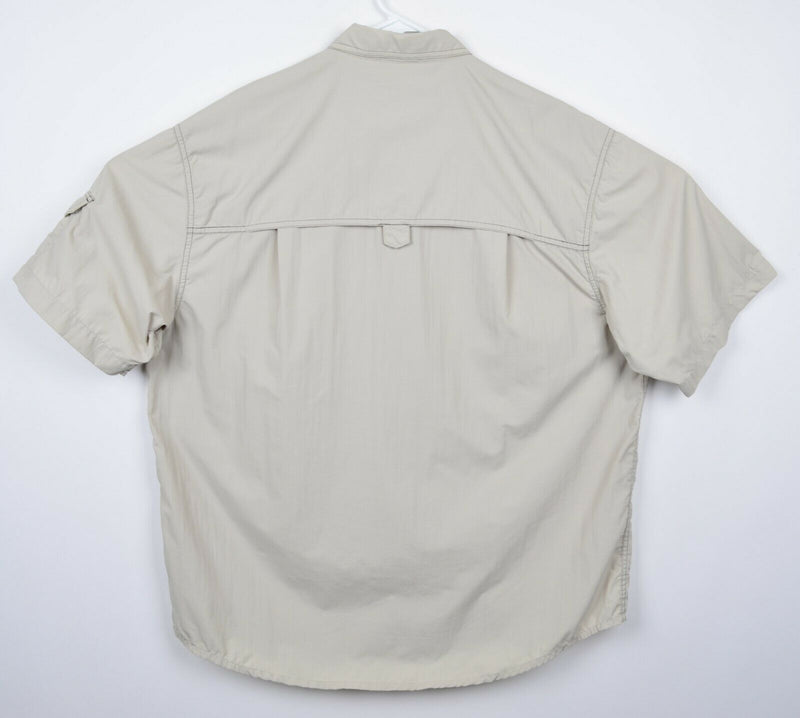 REI Men's Sz Large Vented UPF 50+ Nylon Tan Hiking Fishing Short Sleeve Shirt