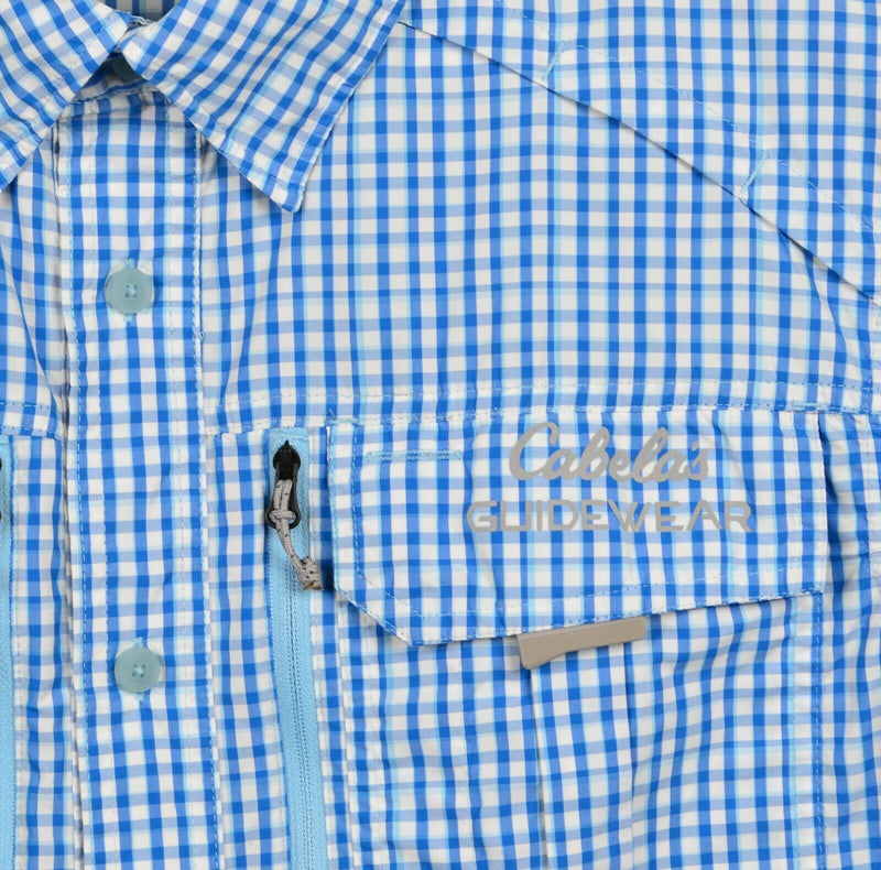 Cabela's Guidewear Men's Medium Vented Blue White Plaid UPF Fishing Shirt