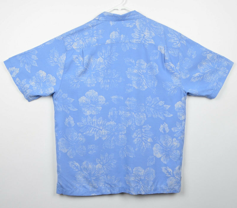 Tommy Bahama Men's Sz Large Original Fit 100% Silk Blue Floral Hawaiian Shirt