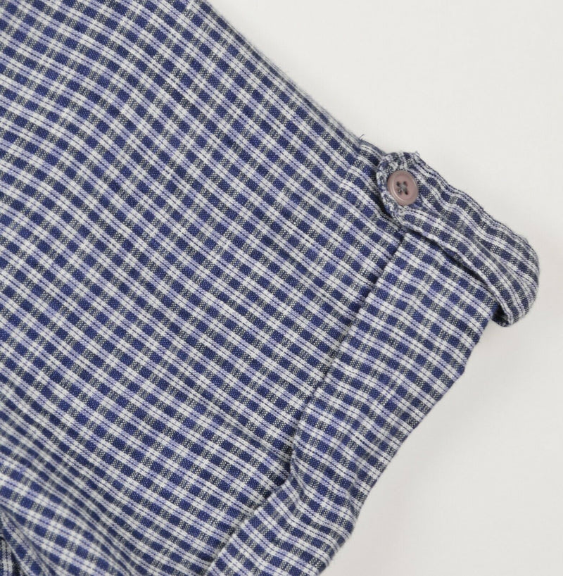 Elie Tahari Men's Sz 2XL 100% Linen Blue Plaid Short Sleeve Shirt