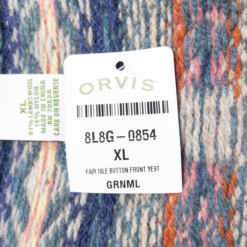 Orvis Fair Isle Sweater Vest Women's XL Multicolor Geometric Button-Up Wool Knit