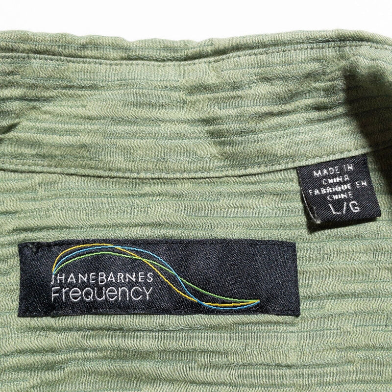 Jhane Barnes Frequency Silk Shirt Men's Large Green Gauze Club Button-Up