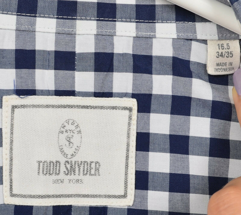 Todd Snyder New York Men's 16.5-34/35 Navy Blue Gingham Check Dress Shirt