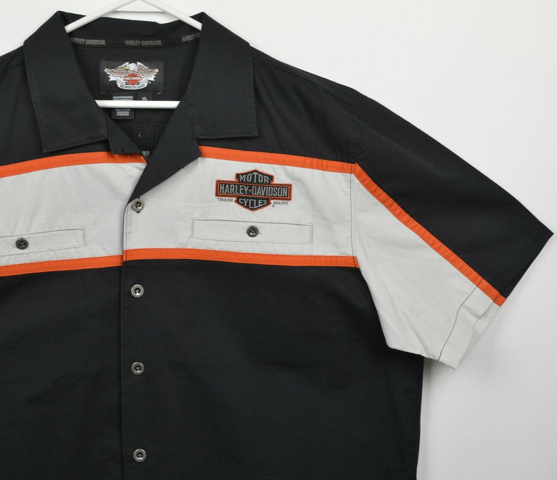 Harley-Davidson Men's XL Colorblock Logo Black Orange Garage Mechanic Shirt