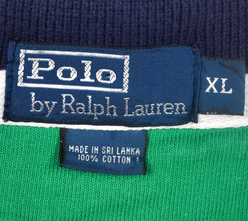 Polo Ralph Lauren Men's XL Green Navy Blue Chunky Striped S/S Rugby Shirt