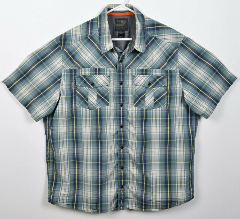 5.11 Tactical Men's Large QuickDraw Conceal Carry Snap Green Blue Plaid Shirt