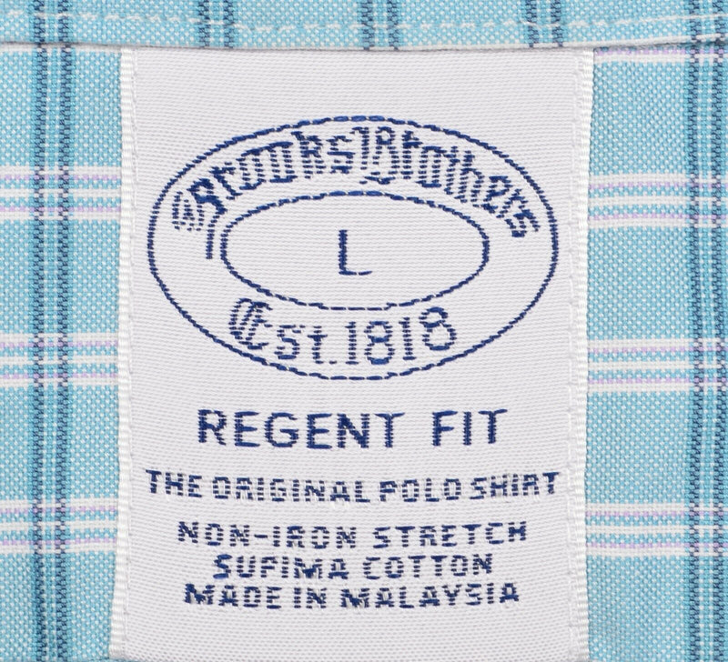 Brooks Brothers Men's Large Regent Fit Non-Iron Stretch Blue Plaid Logo Shirt