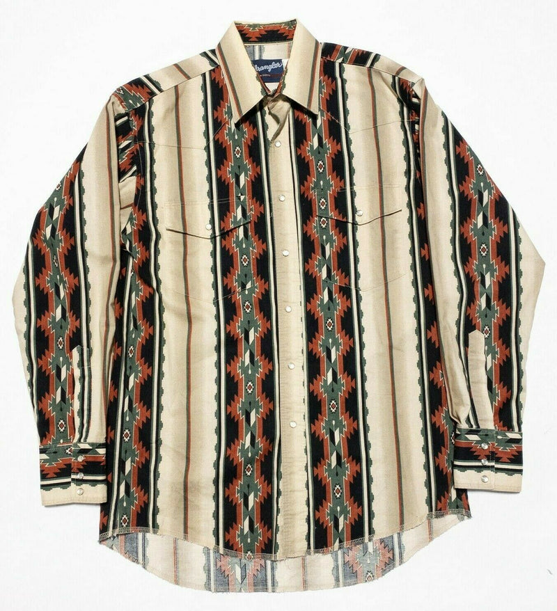 Wrangler Pearl Snap Aztec Men's Medium Navajo Stripe Western Rockabilly Shirt