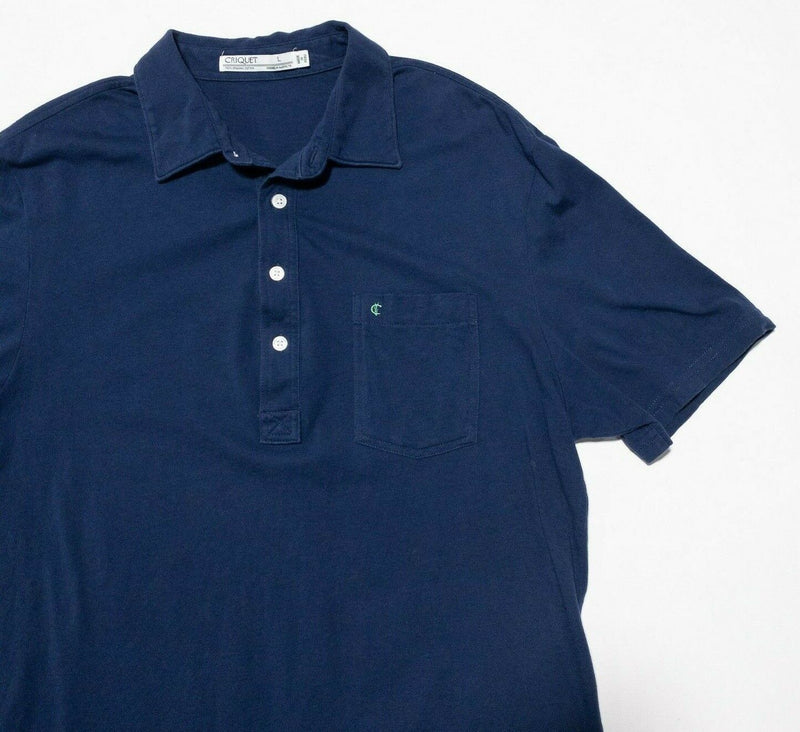 Criquet Polo Large Men's Shirt Navy Blue Pocket Polo Short Sleeve Golf Casual