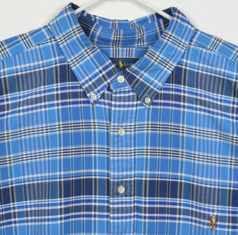 Polo Ralph Lauren Men's 3XB (3XL Big) Blue Plaid Pony Button-Down Shirt