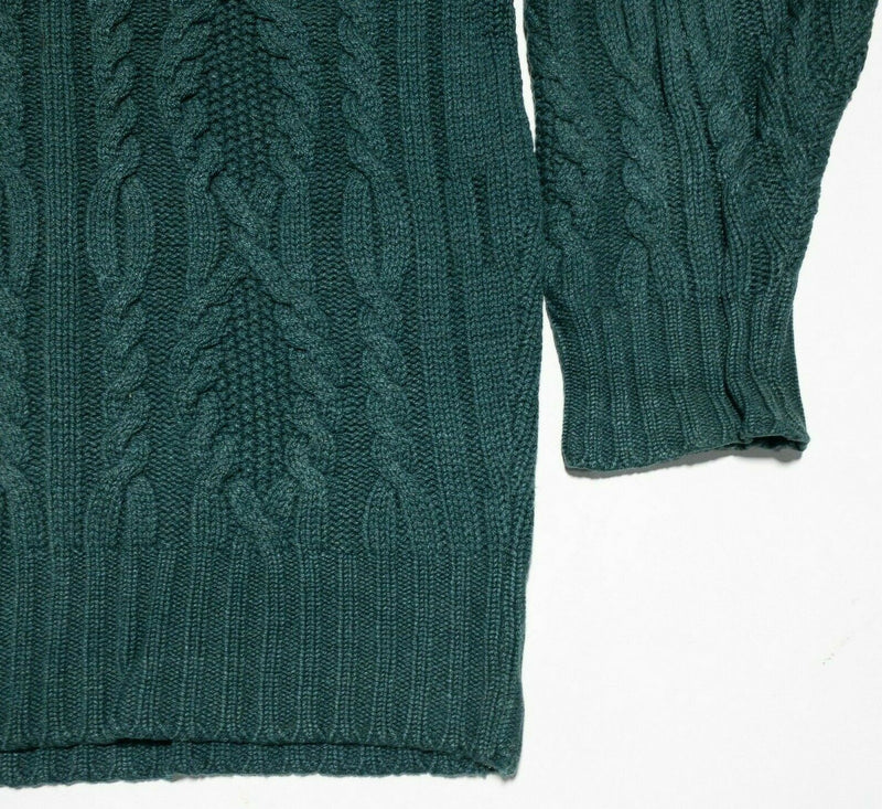 Alan Paine Men's UK 46 (XL) Cashmere Forest Green Cable-Knit Crewneck Sweater