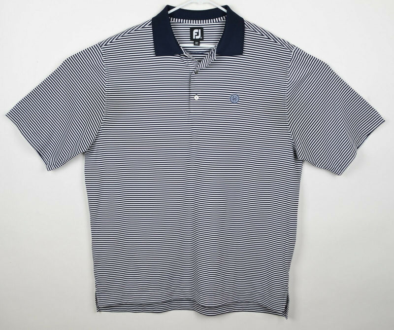 FootJoy Men's Sz XL Navy Blue White Striped Golf Polo Shirt