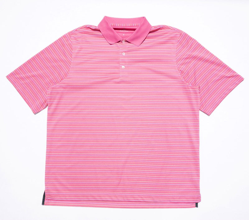 Bobby Jones Polo 2XL Men's Performance Shirt Golf Pink Striped Wicking