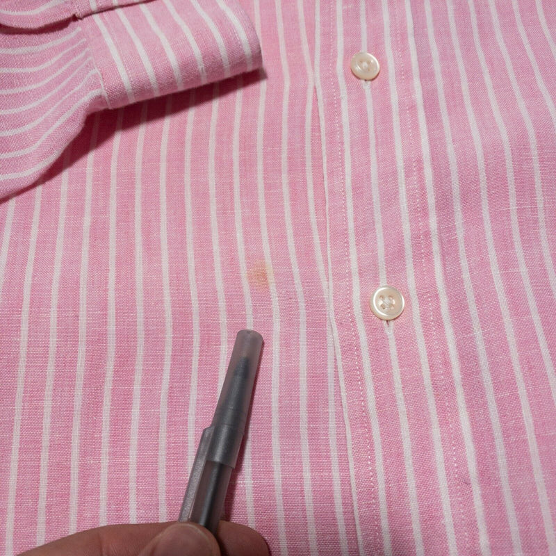 Polo Ralph Lauren 100% Linen Pink Striped Button-Down Shirt Men 2XL Classic Fit