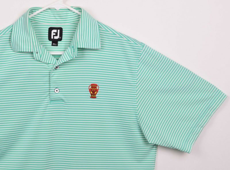 FootJoy Men's Sz Small Teal Green White Striped Polyester Golf Polo Shirt
