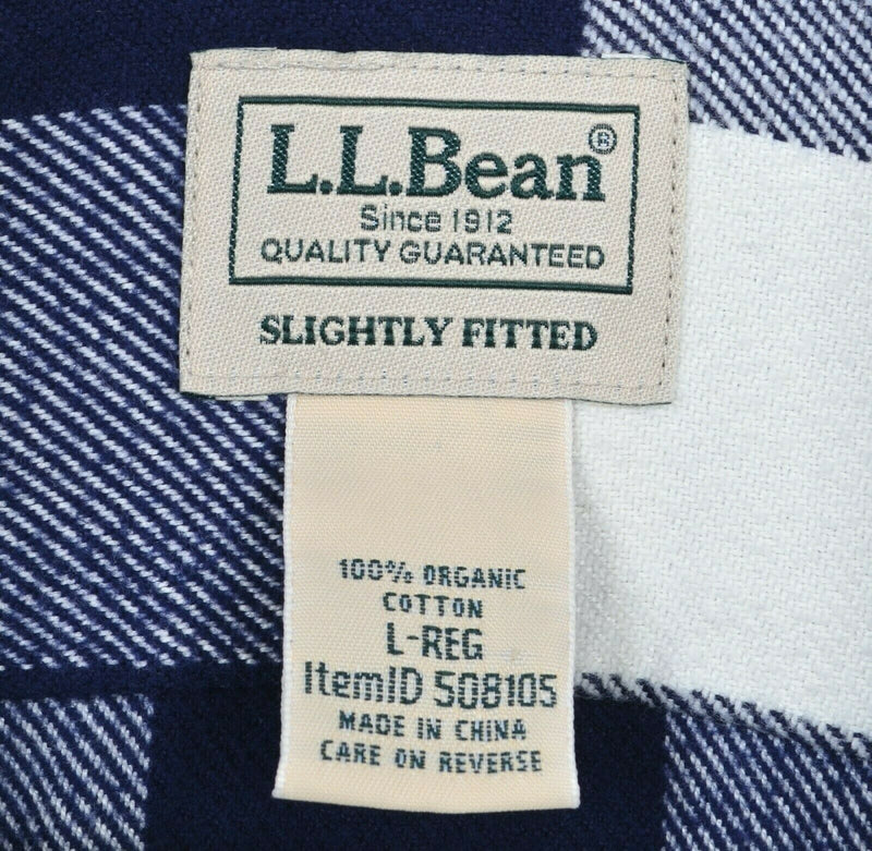 L.L. Bean Men's Large Organic Flannel Navy Blue Check Button-Front Shirt