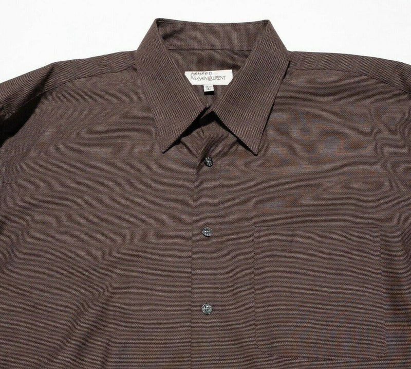 Yves Saint Laurent Shirt Men's Large (16.5) YSL Button-Down Brown Vintage 80s