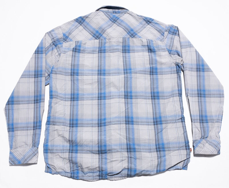 Simms Fishing Shirt Men's Medium Guide Series Button-Up Blue Gray Plaid Wicking