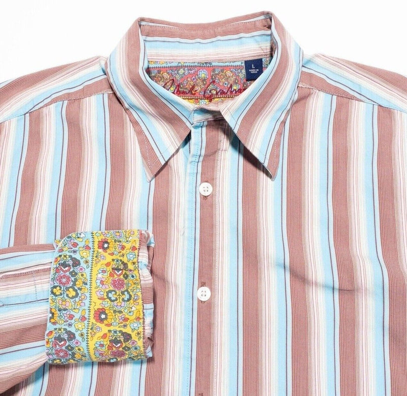 Robert Graham Flip Cuff Shirt Men's Large Long Sleeve Colorful Striped Party