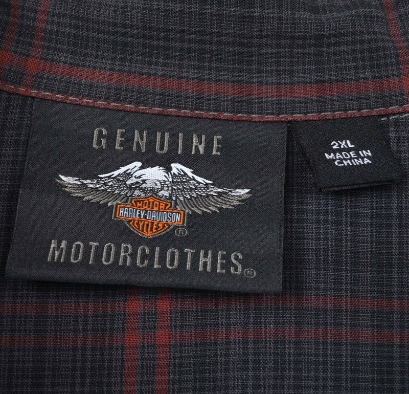 Harley-Davidson Men's Sz 2XL Oversized Eagle Gray Plaid Garage Mechanic Shirt