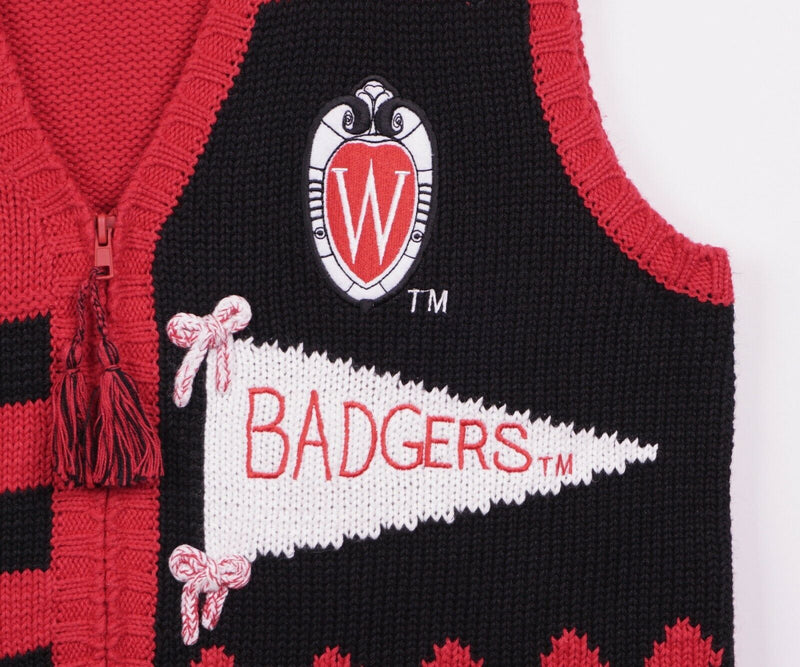 Vtg Wisconsin Badgers Women's Sz XL Football NCAA Birch Bros. Zip Sweater Vest