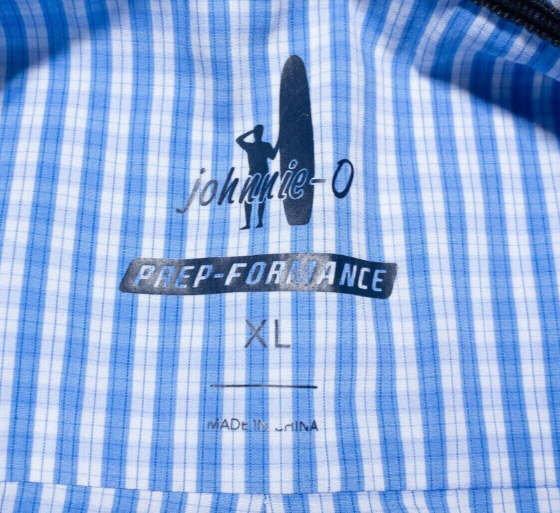 johnnie-O Prep-Formance XL Long Sleeve Men's Shirt Bamboo Blue Check Surfer Logo
