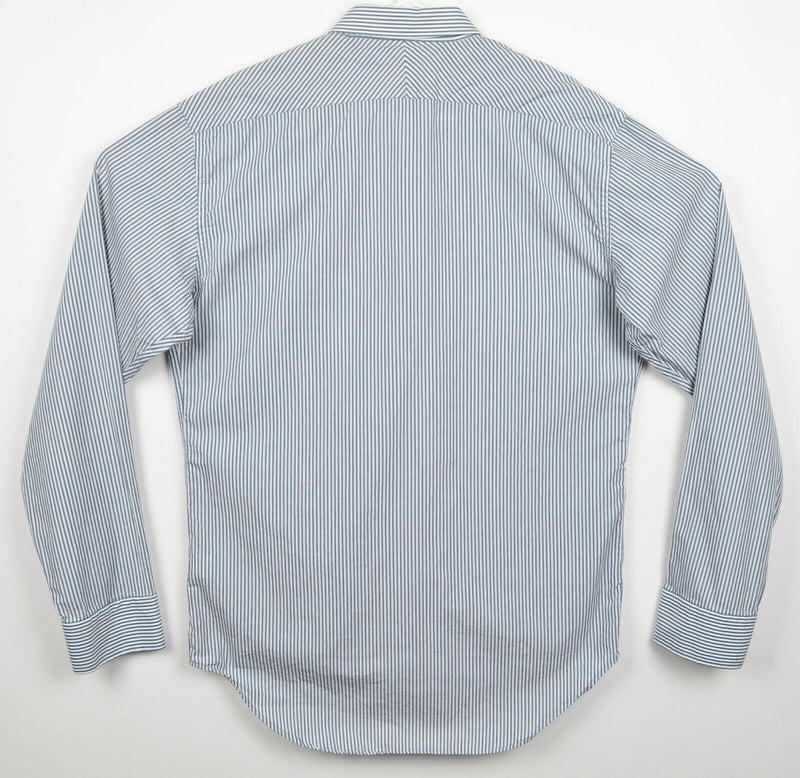Billy Reid Men's 2XL Slim Cut Blue Pin-Striped Spread Collar Long Sleeve Shirt