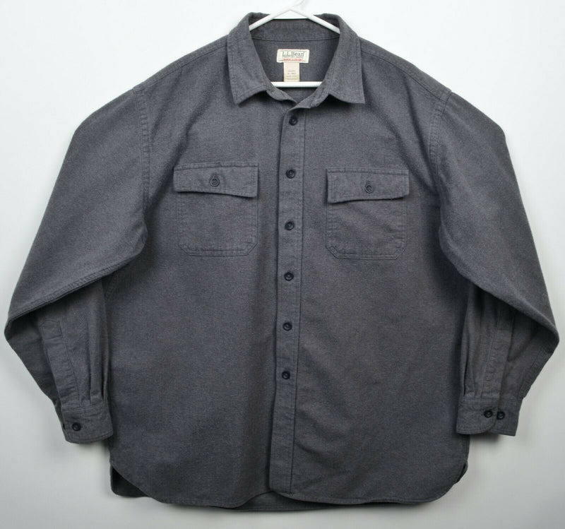 L.L. Bean Men's XL Chamois Cloth Solid Gray Button-Front Heavy Flannel Shirt