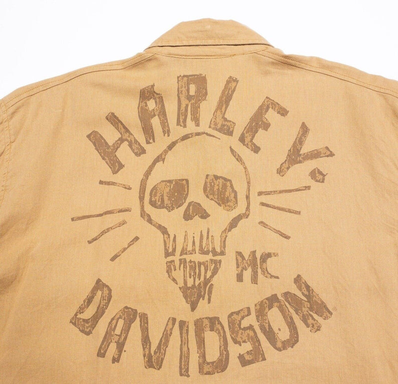 Harley-Davidson Skull Shirt XL Men's Button-Up Linen Blend Biker Garage HDMC