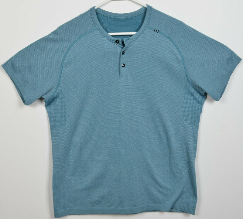 Lululemon Men's Large Henley Collar Metal Vent Tech Blue/Green Athleisure Shirt