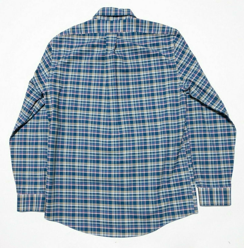 Brooks Brothers Milano Shirt Large Long Sleeve Button-Down Blue Plaid Men's Logo