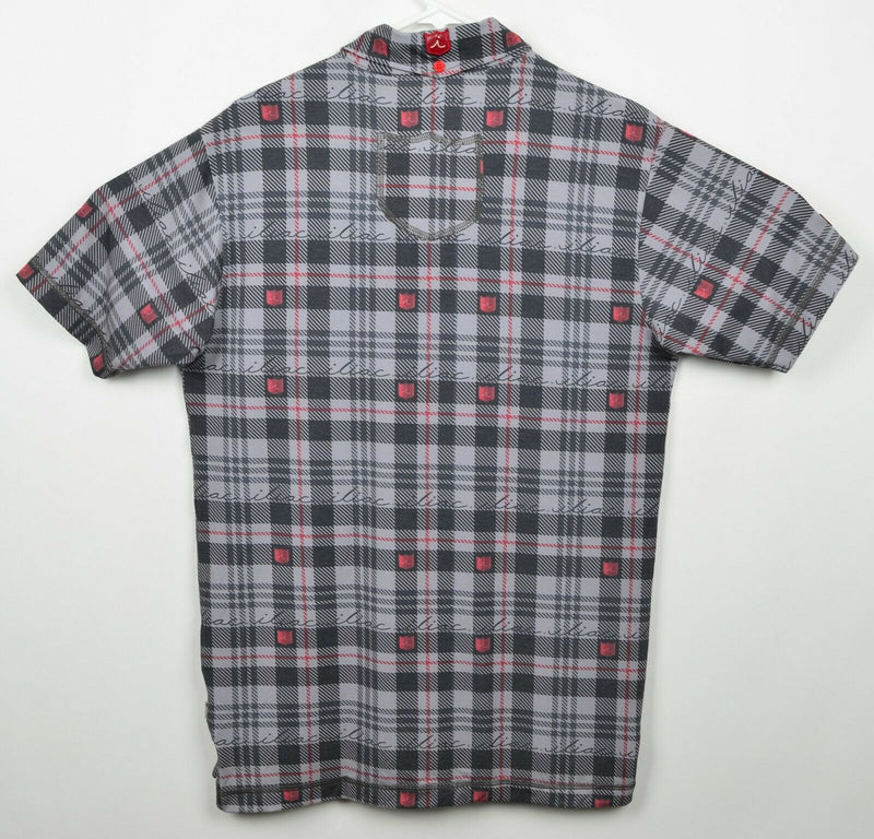 iliac Golf Men's Sz Medium Gray Red Plaid Made in USA Golf Polo Shirt