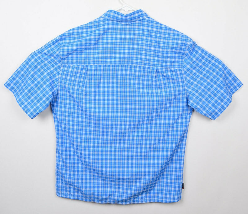 SIMMS Men's Sz Medium Fishing Blue Plaid Nylon Polyester Short Sleeve Shirt