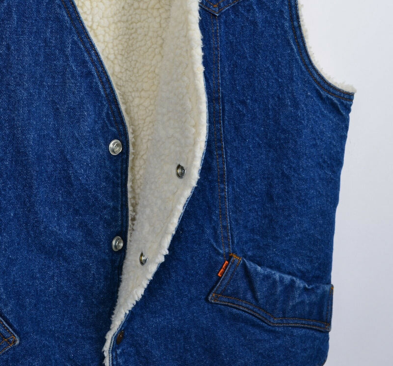 Vintage 70s Levi's Men's Large Sherpa Lined Orange Tab Denim Snap-Front Vest