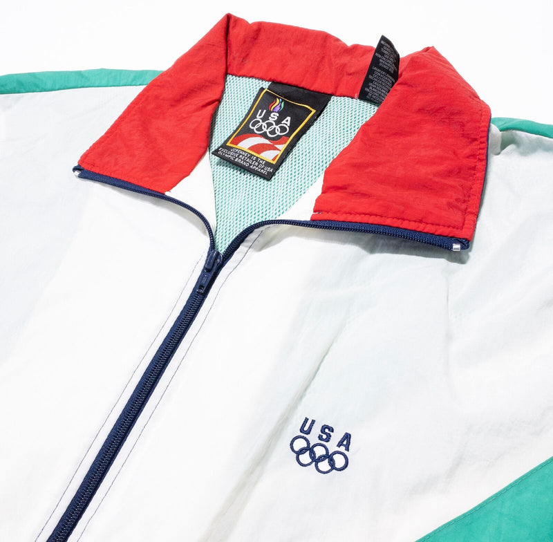 Vintage USA Olympics Jacket Men's Large Colorblock Windbreaker Logo Full Zip 90s