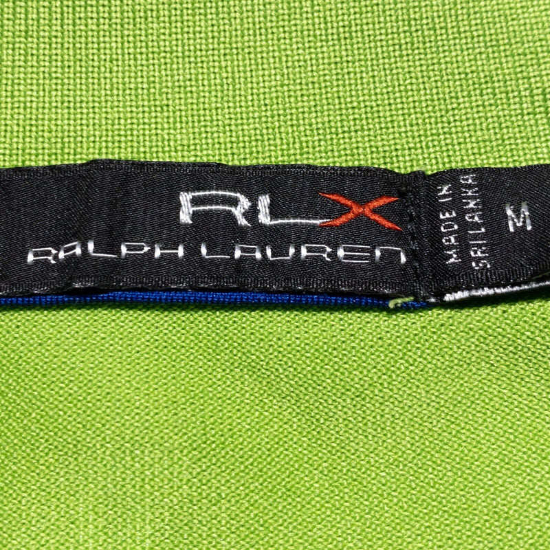 RLX Ralph Lauren Golf Polo Men's Medium Logo Collar Green Blue Striped Wicking
