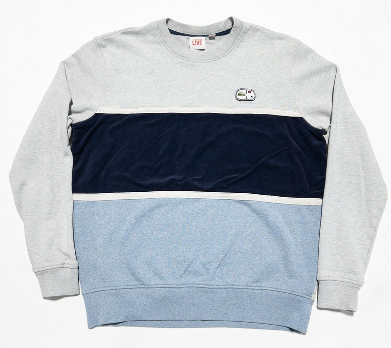 Lacoste Live Men's 5 (Large) Gray Blue Striped Pullover Crew Neck Sweatshirt