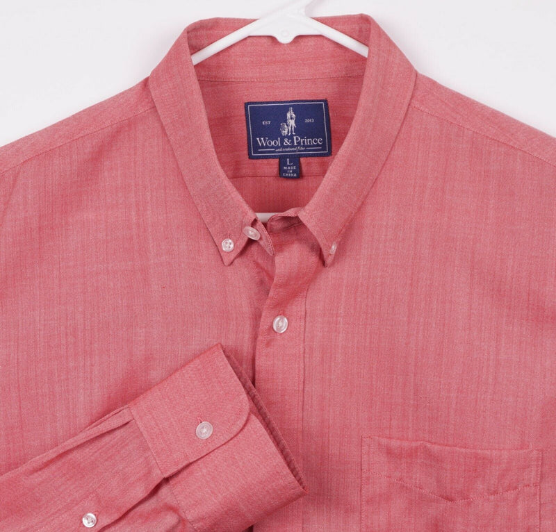 Wool & Prince Men's Large 100% Worsted Wool Pink/Red Button-Down Flannel Shirt