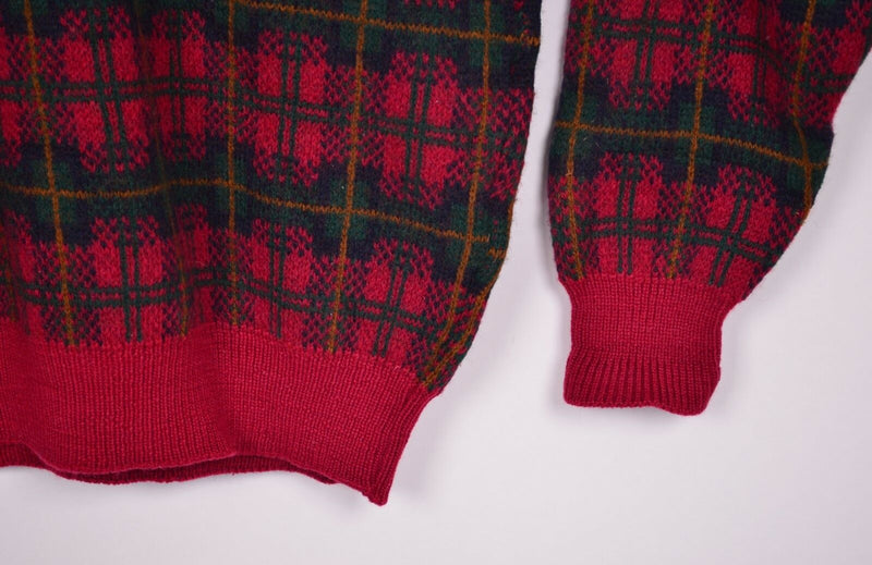 Vintage 80s L.L. Bean Men's XL? Red Plaid 100% Wool Crewneck Pullover Sweater