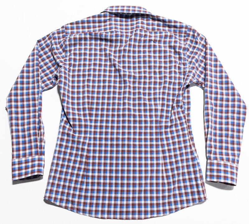 State & Liberty Dress Shirt Men's Medium Athletic Wicking S&L Red Blue Check