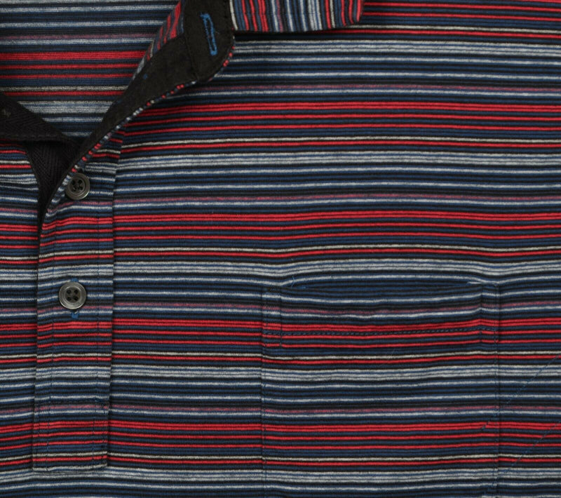 Billy Reid Men's Sz 2XL Red Navy Blue Striped Cotton Poly Pocket Polo Shirt