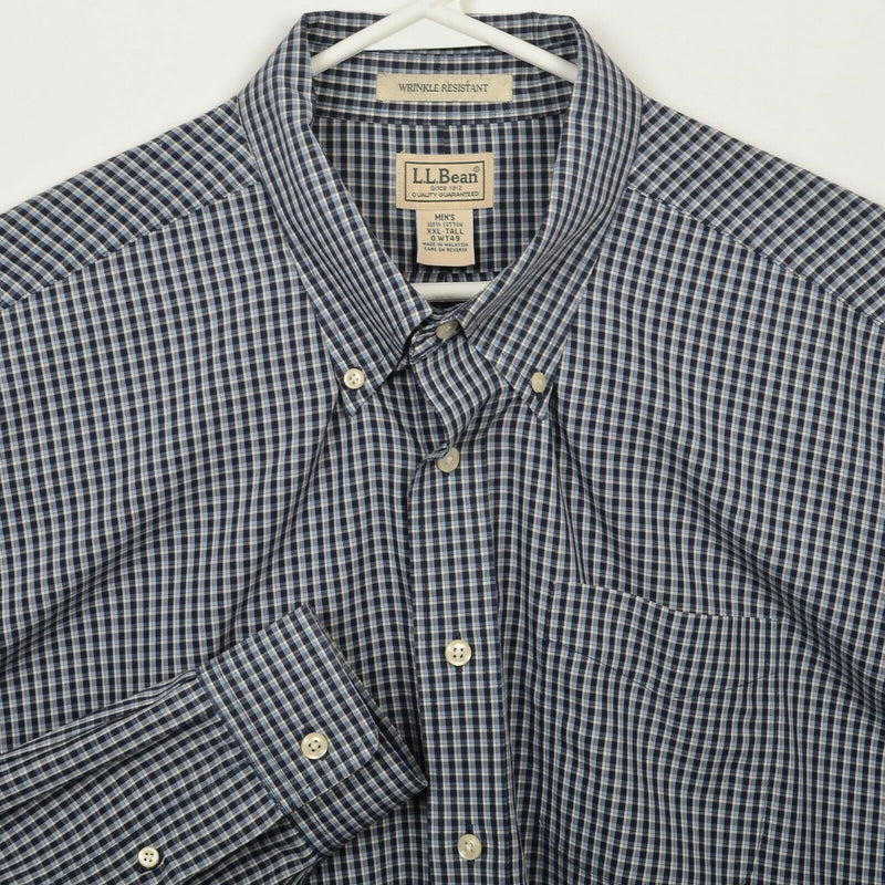 L.L. Bean Men's 2XLT (2XL Tall) Blue Plaid Wrinkle Resistant Button-Down Shirt