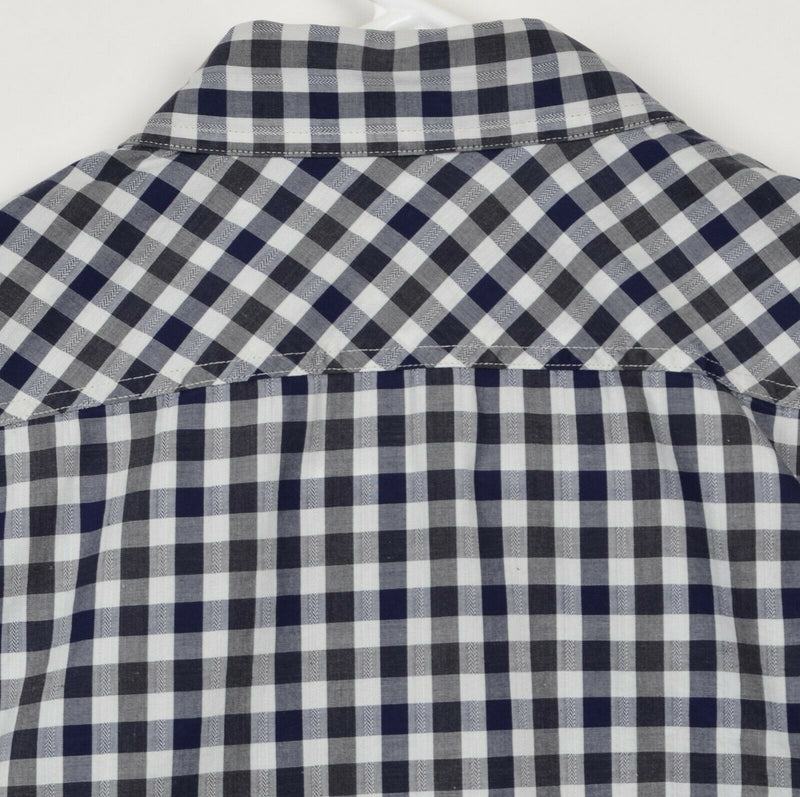 Billy Reid Men's Small Standard Cut Navy Blue Gray Plaid Check Long Sleeve Shirt