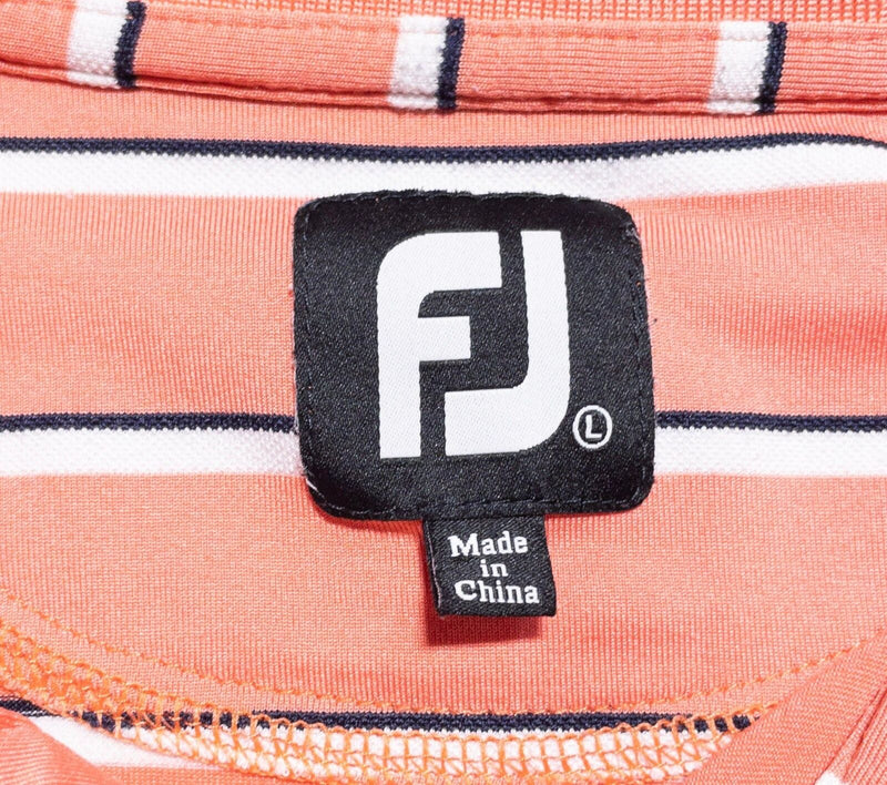FootJoy Golf Shirt Men's Large Peach Orange Striped Wicking Performance Polo
