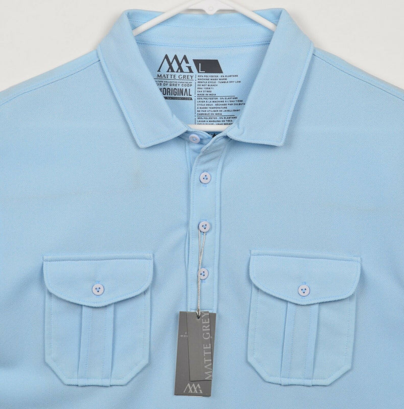Matte Grey Haus of Grey Men's Sz Large Light Blue Pocket Golf Polo Shirt NWT